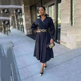 Fongt 2025 New African Women's Dress Temperament 100-Folded Black Collar Mid-Long