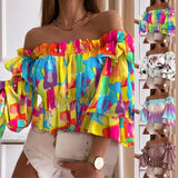 Off Shoulder Colorful Pleated Ladies Flare Sleeve