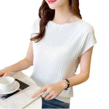 Fongt Temperament Bat Sleeve Short-Sleeved T-Shirt For Women's 2024 Summer Wear New Black Ice Silk Knitted Shirt Loose Word Collar