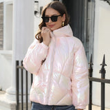 Women's Wear 2023 Winter New Fashionable Bright Cotton Suit With Hat Bread Coat Warm Cotton-Padded Coat From Stock-Outfit