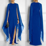 Sexy Evening Party Dress 2020 Summer Chiffon Patchwork Long Sleeve Loose Dress Ladies High Slit Solid Maxi Dress
