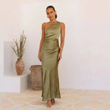 Fongt Women's New Sleeveless Solid Color Sexy Breast Sling Slings Open Fork Long Dress Women