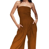 Fongt 2025 New Women's Sleeveless Sexy Solid-Colored Broad-Legged Trousers Women