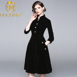 Women Autumn & Winter Elegant Velvet Dress Festa High Quality Vintage Party Robe Femme A-Line Designer Black