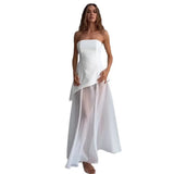 Fongt New Women's Wear Bra Sleeveless Mesh Splicing Temperament White Dress