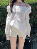 Fongt First Sight, Love The White Flower Breath Collar Shoulder Shirt Niche Gentle And Comfortable Blouse Women Spring Autumn Long-Sleeved Shirt
