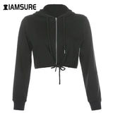 Korean Fashion Streetwear Outfits Cropped Sweatshirts 2020 Autumn Long Sleeve Solid Casual Zipper Up Women's