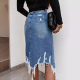 Fongt Autumn And Winter New Casual Bag Hip Skirt Tuxed Hole Cowboy Skirt Women's Dress Thin