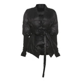 TWOTWINSTYLE Black Winter Coat For Women V Neck Long Sleeve Solid Straight Casual Cotton Coats Female Korean Fashion Clothes