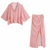 New Women Elegant Floral Print Knotted Split Sarong Skirt Faldas Mujer Female Chic Slim Back Zipper Midi Vestido