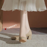 Fongt Bare-Colored High-Heeled Women's French Temperament Spring Small Square Head Coarse Working Shoes With Skirt Soft Leather Single