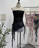 Fongt Dyed Lotus Leaf Edge Mesh Shaft Irregular Ribbon Thin Belt Wrapped Bra Vest Top 9956