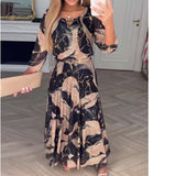 Fongt Summer New Temperament Elegant Seven-Sleeve Print Waist Dress Women's Dress