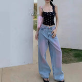 Fongt Red Gradient Color Design Sense Jeans Female Spring And Autumn New Style Loose Recreational Vertical Feeling High Waist Wide Leg Pants-Outfit