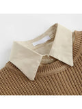 Fashion Women Two Pieces Sets Long Sleeve Short Blouse Shirt + Solid Knitted Pullover Crop Shawl Sweater Female