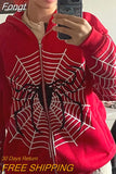 Web Red Graphic Women Sweatshirts Harajuku Vintage Grunge Y2k Zip Up Hoodie Loose Couple Jacket Hooded Long Sleeve