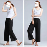 Fongt New Wide-Legged Trousers Women's Summer Nine-Point Trousers Straight Slacks Loose Large Cotton Trousers Women's Casual