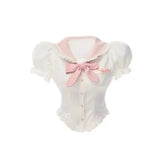 Style Kawaii 2 Piece Sets Women Casual Cute Crop Tops Blouse + Slim Bodycon Mini Cake Skirt Fashion Chic 2024 New-Outfit