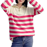 Semi-Zipper Pullover Sweater Lazy Style Loose Lapel Sweater Korean Style Shoulder Sleeve Blouse Outside The Woman-Outfit
