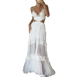 Fongt 2023 New Sexy Home Sling Lace See-Through Hole Dress-Outfit