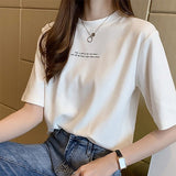 Fongt T-Shirt Women Summer 2024 New Korean Edition Loose Print Round Neck Top Half Sleeve Shirt Bottom Shirt Ins