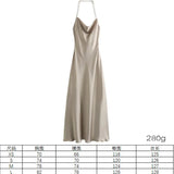 Fongt Women's Clothing 2025 Spring Festive Dress Hanging Neck Collar Silk Texture Dew Back Dress