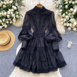 Fongt Court Lantern Sleeve Dress Girl Spring Hook Flower Embroidery Design Famous Light Luxury Royal Sister Temperament Dress