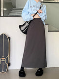 Women Autumn Solid High Waist Basic All-match Korean Style Students Back Slit Design Casual Simple Maxi Fashion Chic