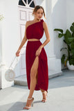 Fongt Women's Fashion Slanted Shoulder Bow Set Open Large Pendulum Dress Two Sets Of Women