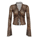 Fongt Print Thin Perspective Mesh Hoodie Shirt 2025 French Sexy Wind Lote Side Open Shirt Wearing Outside The Sleeve