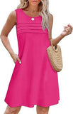 Fongt Women's Casual Round Collar Foldless Pocket Dress