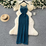 Fongt Grid Sling Dress Women's Summer New Folding Coat Wearing Long Body Dressing Vest Burqa Skirt