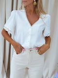 Fongt Large Size Women's Fat Mm Loose Short-Sleeved Lace Chiffon Shirt Top