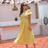 Simple Long Casual Solid Hollow Out Pure Cotton Holiday Style High Waist Fashion Mid-Calf Summer Dresses NEW