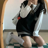School Style Black Vest Women Oversized Preppy Fashion Rabbit Print Harajuku Kawaii Cute Pullover Female Tops