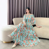 Fongt Early Autumn Collared Flakes And Snowflake Cake Skirt Seven-Sleeved Luxury Dress