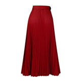 Fongt With Belt Women's New High-Waisted Skirt Swing Medium Long Folded Temperament Half-Body Skirt