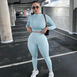 solid women two piece set crop top long sleeve leggings bodycon sexy streetwear fitness outfit tracksuit 2023 co