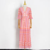 Fongt Vintage 2025 Spring New Fashion Design Prints V-Necked Leaf-Side Dresses For