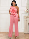 Fongt Single Shoulder Collar Sleeveless Jumpsuit Fashion Three-Dimensional Flower Jumpsuit Jumpsui