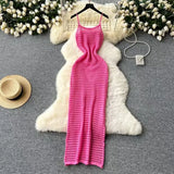 Fongt Grid Sling Dress Women's Summer New Folding Coat Wearing Long Body Dressing Vest Burqa Skirt