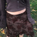 New Women's Dress Wish Summer Fashion Auricularia Auricula Side Mesh Brown Printed Skirt-Outfit