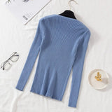 Casual Slim Pit Knitted Sweater Long Sleeve Sexy V neck Solid All-match High Street Pullover 2021 Winter New Fashion