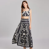 Fongt Knitted Set Women's Sleeveless Vest + Mid-Long Half-Dress Senior Geathed Two-Piece