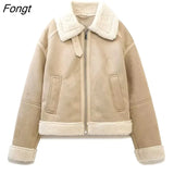Women Coat Winter Lamb Wool Motorcycle Clothes Warm Thickened Leather Jacket Outwear Street Trends Female