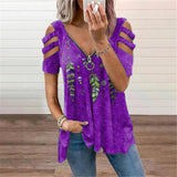 Collar Leisure Zipper Pullover Print Short Sleeve Loose T-shirt