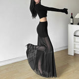 Fongt New 2024 Autumn Women's Dress Is A Solid Color High Waist Mesh Skirt-Outfit