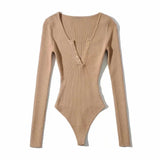 Fongt Casual Crew Neck Long Sleeve Bodysuit