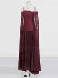 Australian Show Fashion Two-Piece 2025 New One-Word Shoulder Repair Body High-Waisted 100-Fold Skirt Suit