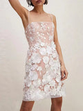 Fongt 2025 New Temperament Elegant Three-Dimensional Flower Mesh Splicing Heavy Industry Embroidery Sling Dress